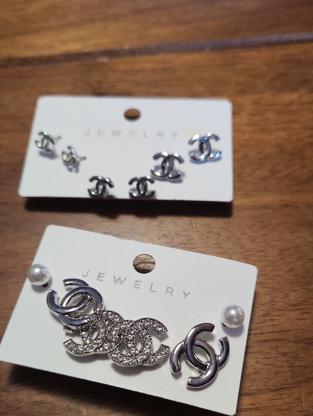 6 Pair Fashion Jewelry Silver-Tone Logo and Pearl Stud Earring Set